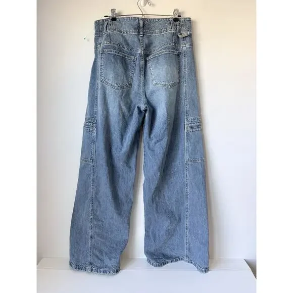 Habitual Blue Jeans Size 12/31 Women’s Whide Leg Cargo 35x31 Denim Relaxed - Picture 2 of 9